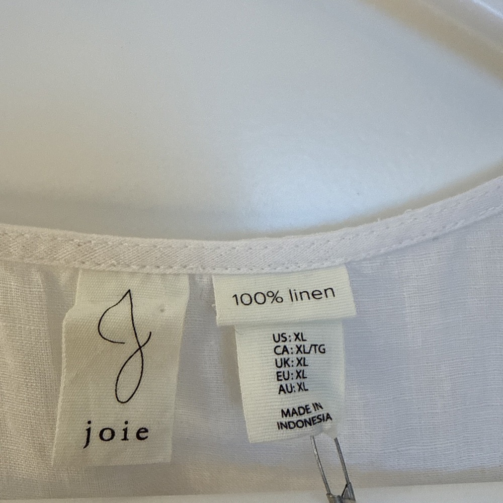 NWT joie 100 % Linen Size Xl Sleeveless Tie Up White Top With Ruffle Arm Rushing - Picture 3 of 12